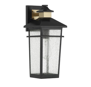 Kingsley One Light Outdoor Wall Lantern in Matte Black with Warm Brass