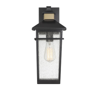 Kingsley One Light Outdoor Wall Lantern in Matte Black with Warm Brass