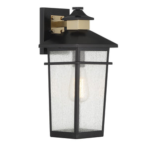 Kingsley One Light Outdoor Wall Lantern in Matte Black with Warm Brass