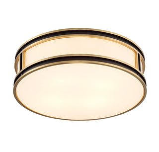 Alberti Four Light Flush Mount in Matte Black with Warm Brass