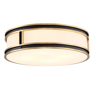 Alberti Four Light Flush Mount in Matte Black with Warm Brass