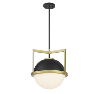 Carlysle One Light Pendant in Matte Black with Warm Brass