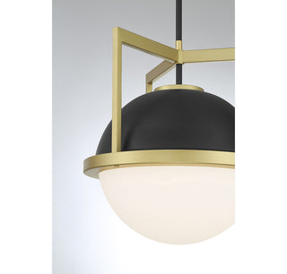 Carlysle One Light Pendant in Matte Black with Warm Brass