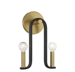 Archway Two Light Wall Sconce in Matte Black with Warm Brass