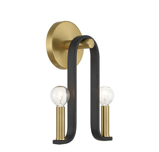 Archway Two Light Wall Sconce in Matte Black with Warm Brass