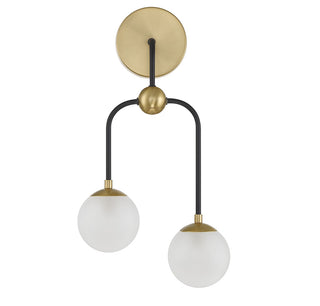 Couplet Two Light Wall Sconce in Matte Black with Warm Brass