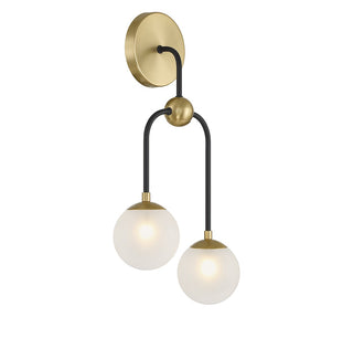 Couplet Two Light Wall Sconce in Matte Black with Warm Brass