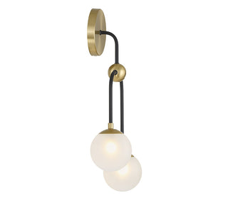 Couplet Two Light Wall Sconce in Matte Black with Warm Brass