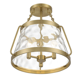Crawford Three Light Semi-Flush Mount in Warm Brass