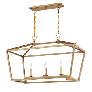 Townsend Three Light Linear Chandelier in Warm Brass