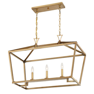 Townsend Three Light Linear Chandelier in Warm Brass