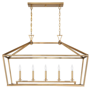 Townsend Five Light Linear Chandelier in Warm Brass