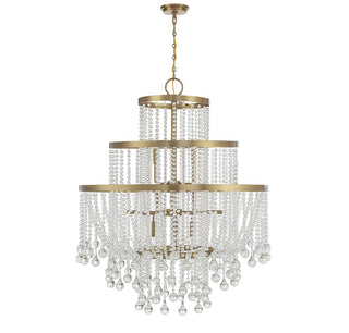 Luna 15 Light Chandelier in Warm Brass