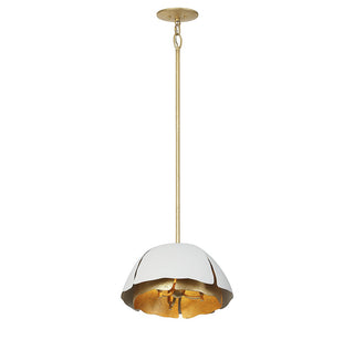 Brewster Three Light Pendant in Cavalier Gold with Royal White