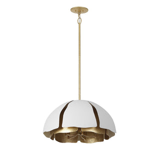 Brewster Five Light Pendant in Cavalier Gold with Royal White