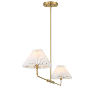 Two Light Linear Chandelier in Natural Brass