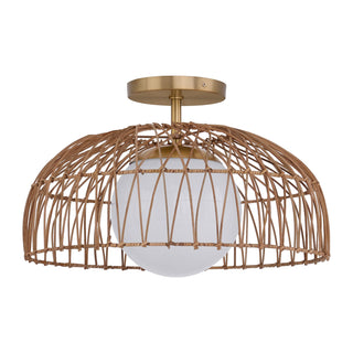 One Light Convertible Pendant/Semi-Flush in Natural Brass
