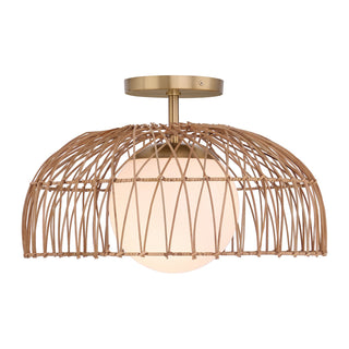 One Light Convertible Pendant/Semi-Flush in Natural Brass
