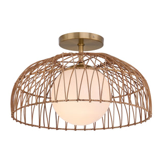 One Light Convertible Pendant/Semi-Flush in Natural Brass