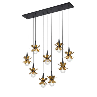 Portinatx Nine Light Linear Chandelier in Satin Black with Hammered Gold
