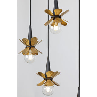 Portinatx Nine Light Linear Chandelier in Satin Black with Hammered Gold