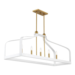 Sheffield Five Light Linear Chandelier in White with Warm Brass Accents