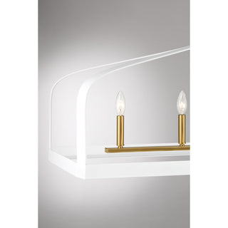 Sheffield Five Light Linear Chandelier in White with Warm Brass Accents