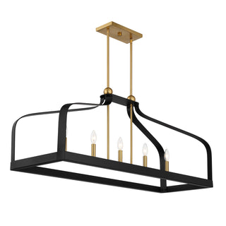 Sheffield Five Light Linear Chandelier in Matte Black with Warm Brass Accents