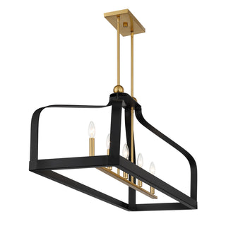 Sheffield Five Light Linear Chandelier in Matte Black with Warm Brass Accents