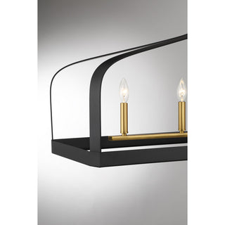 Sheffield Five Light Linear Chandelier in Matte Black with Warm Brass Accents