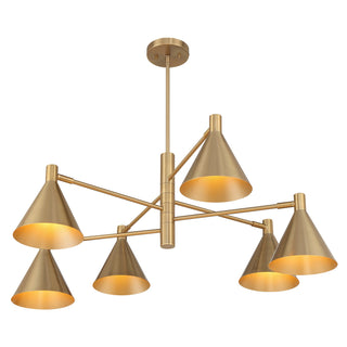 Pharos Six Light Chandelier in Noble Brass