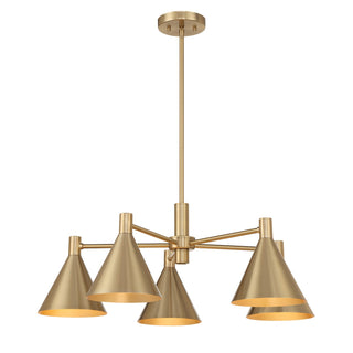 Pharos Five Light Chandelier in Noble Brass