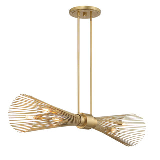 Longfellow Six Light Linear Chandelier in Burnished Brass