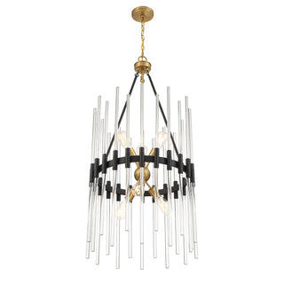 Santiago Six Light Pendant in Matte Black with Warm Brass Accents