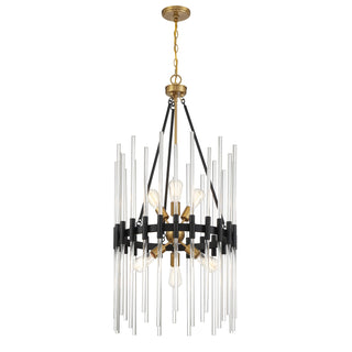 Santiago Six Light Pendant in Matte Black with Warm Brass Accents