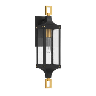 Glendale One Light Outdoor Wall Lantern in Matte Black and Weathered Brushed Brass