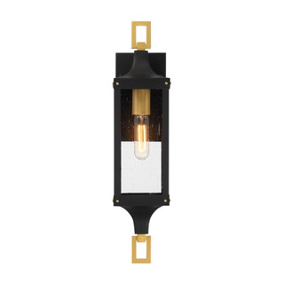 Glendale One Light Outdoor Wall Lantern in Matte Black and Weathered Brushed Brass