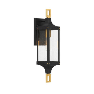 Glendale One Light Outdoor Wall Lantern in Matte Black and Weathered Brushed Brass