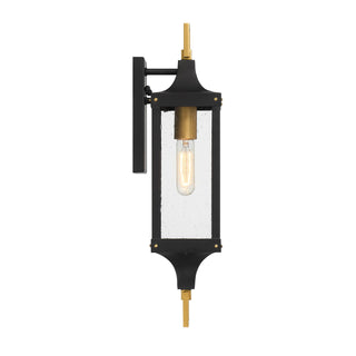 Glendale One Light Outdoor Wall Lantern in Matte Black and Weathered Brushed Brass
