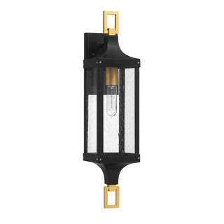 Glendale One Light Outdoor Wall Lantern in Matte Black and Weathered Brushed Brass