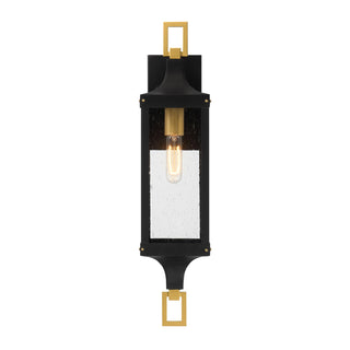 Glendale One Light Outdoor Wall Lantern in Matte Black and Weathered Brushed Brass