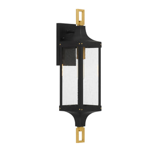 Glendale One Light Outdoor Wall Lantern in Matte Black and Weathered Brushed Brass