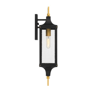 Glendale One Light Outdoor Wall Lantern in Matte Black and Weathered Brushed Brass