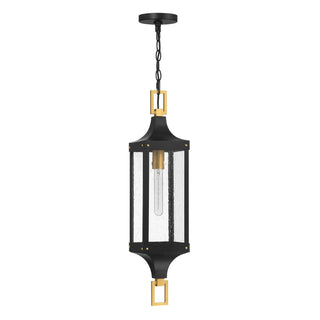 Glendale One Light Outdoor Hanging Lantern in Matte Black and Weathered Brushed Brass