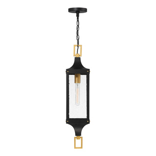 Glendale One Light Outdoor Hanging Lantern in Matte Black and Weathered Brushed Brass