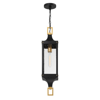 Glendale One Light Outdoor Hanging Lantern in Matte Black and Weathered Brushed Brass
