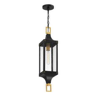 Glendale One Light Outdoor Hanging Lantern in Matte Black and Weathered Brushed Brass