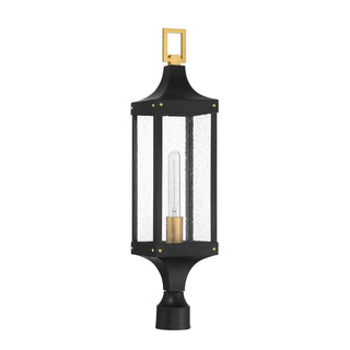 Glendale One Light Outdoor Post Lantern in Matte Black and Weathered Brushed Brass