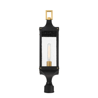 Glendale One Light Outdoor Post Lantern in Matte Black and Weathered Brushed Brass