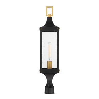 Glendale One Light Outdoor Post Lantern in Matte Black and Weathered Brushed Brass